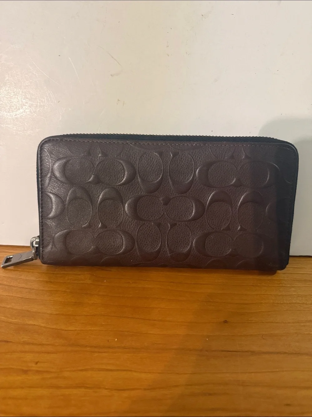 Coach Embossed Signature Zip Around Wallet - Brown